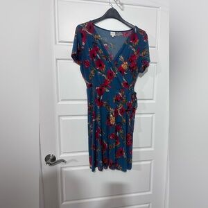 Kaleigh Floral Wrap Dress in Blue and Red, excellent condition, worn twice.